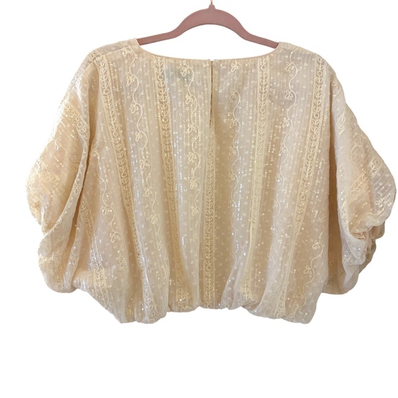 Endless Rose Cream Sequin Bubble Hem Puff Sleeve Blouse size M - Picture 4 of 9